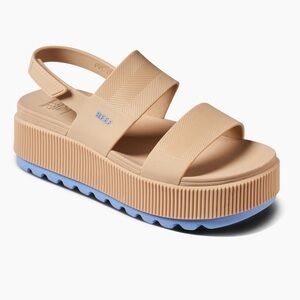 Reef Beige Strappy Platform Sandal with Light Blue Sole